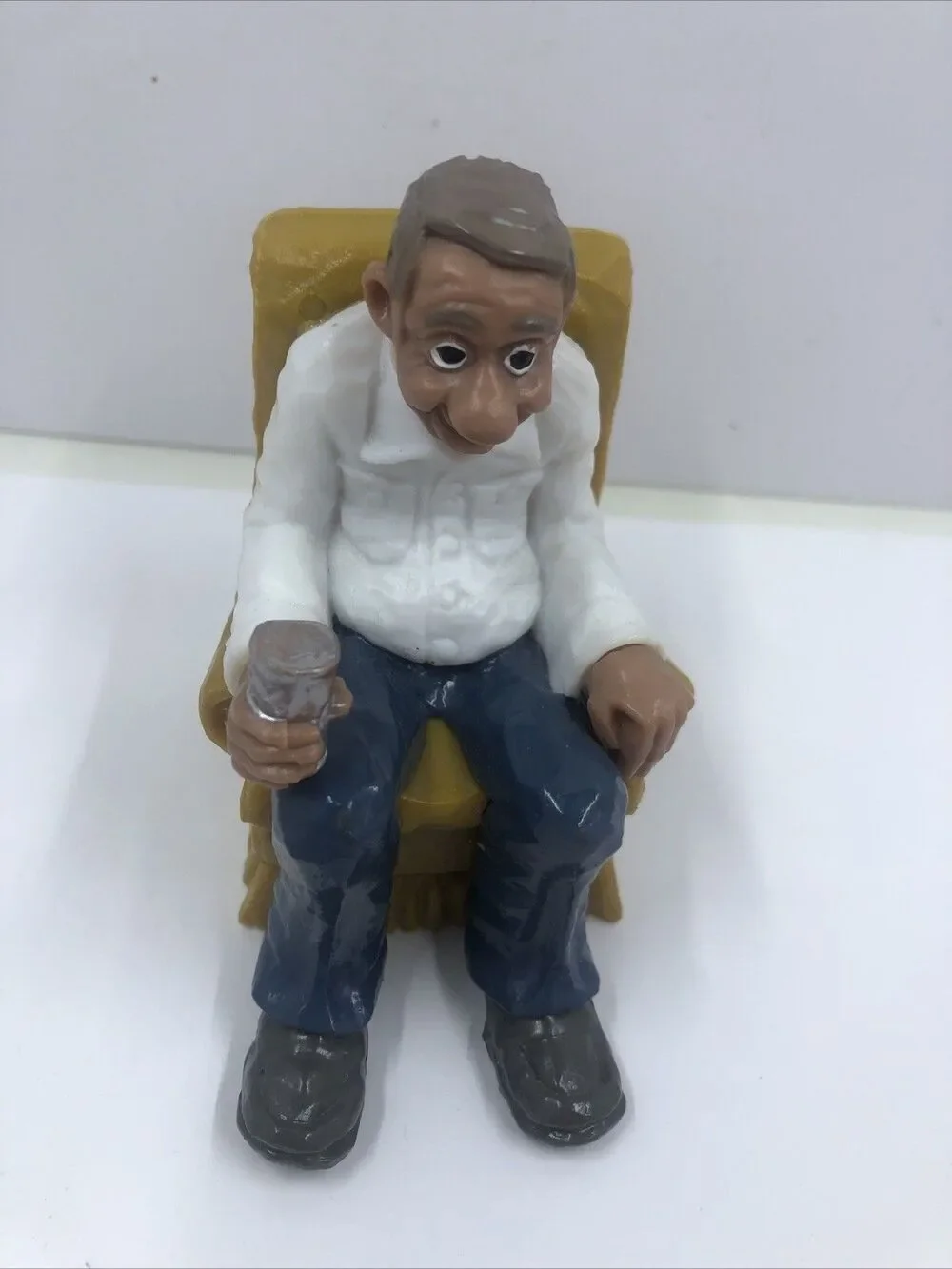 Vtg 1979 Wilton Cake Topper Dollhouse Retirement Old Man Chair Watching TV